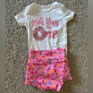 Half way to one 6 month donut sprinkles pink girl 6-9months